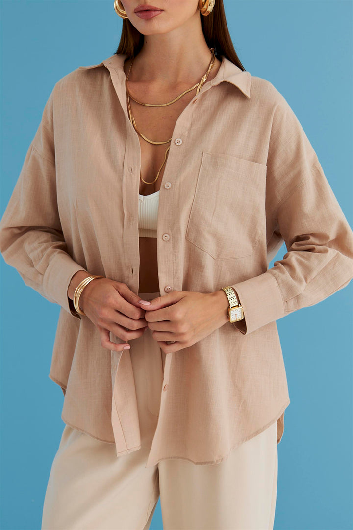 Long Sleeve Linen Shirt - Mink