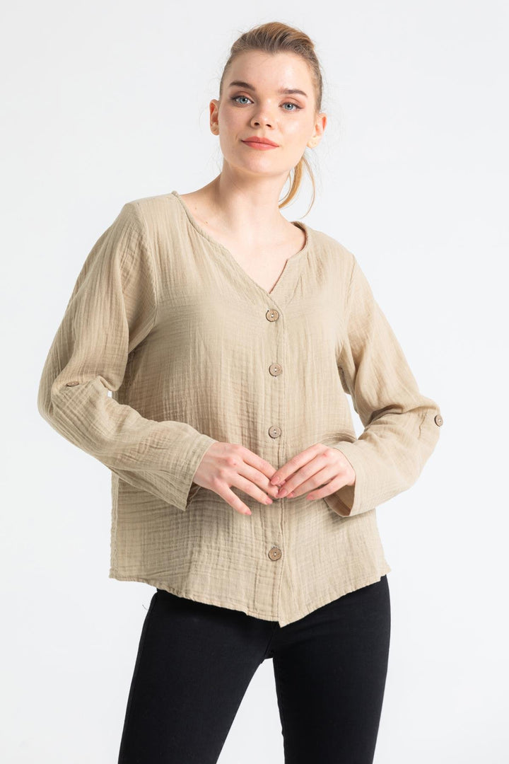 Women's Long Sleeve Blouses - Gauze