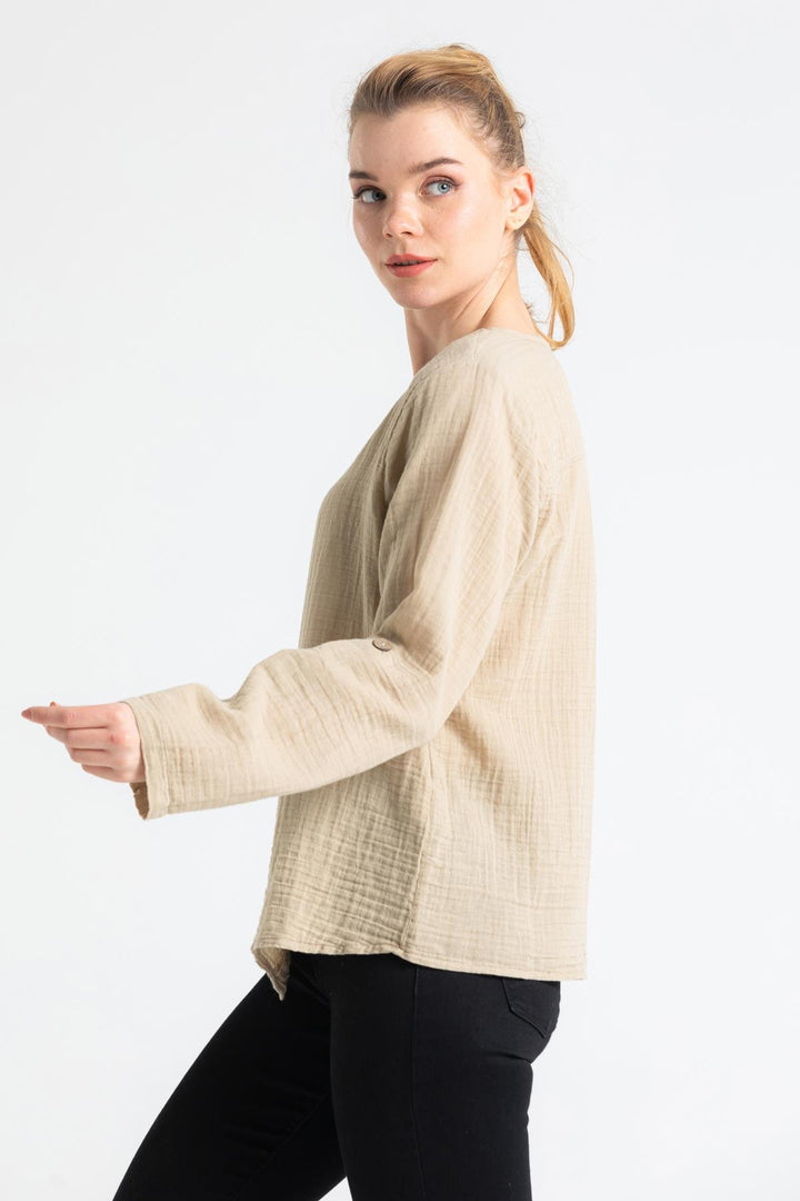 Women's Long Sleeve Blouses - Gauze