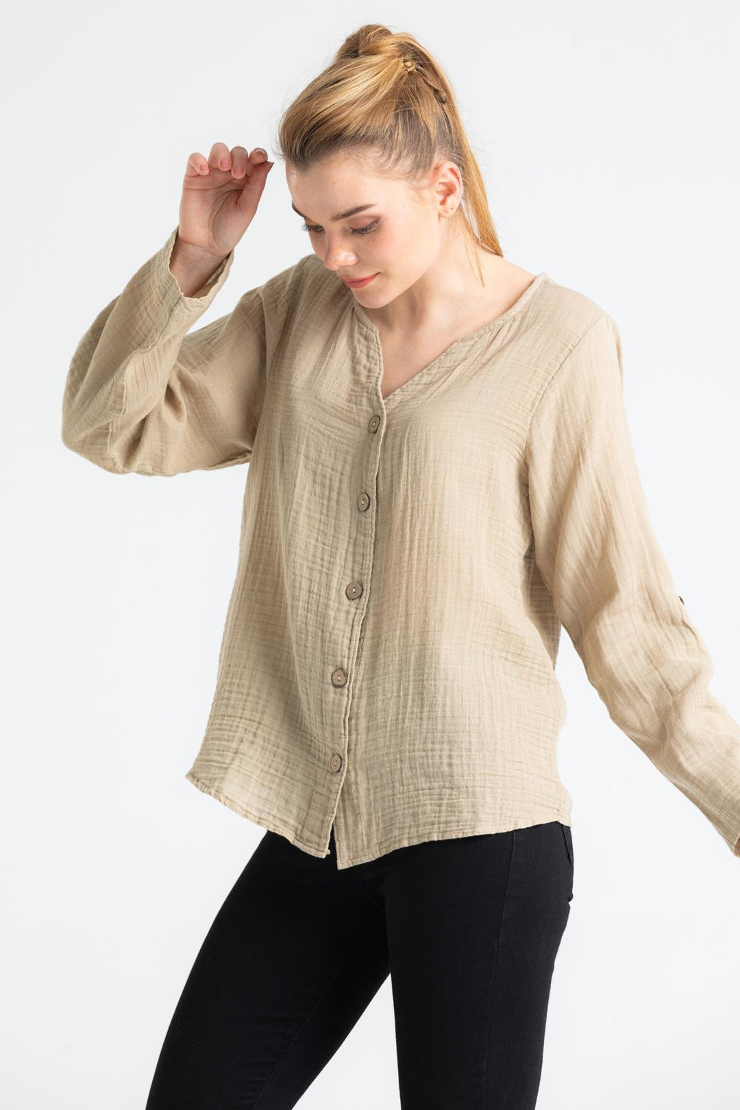 Women's Long Sleeve Blouses - Gauze