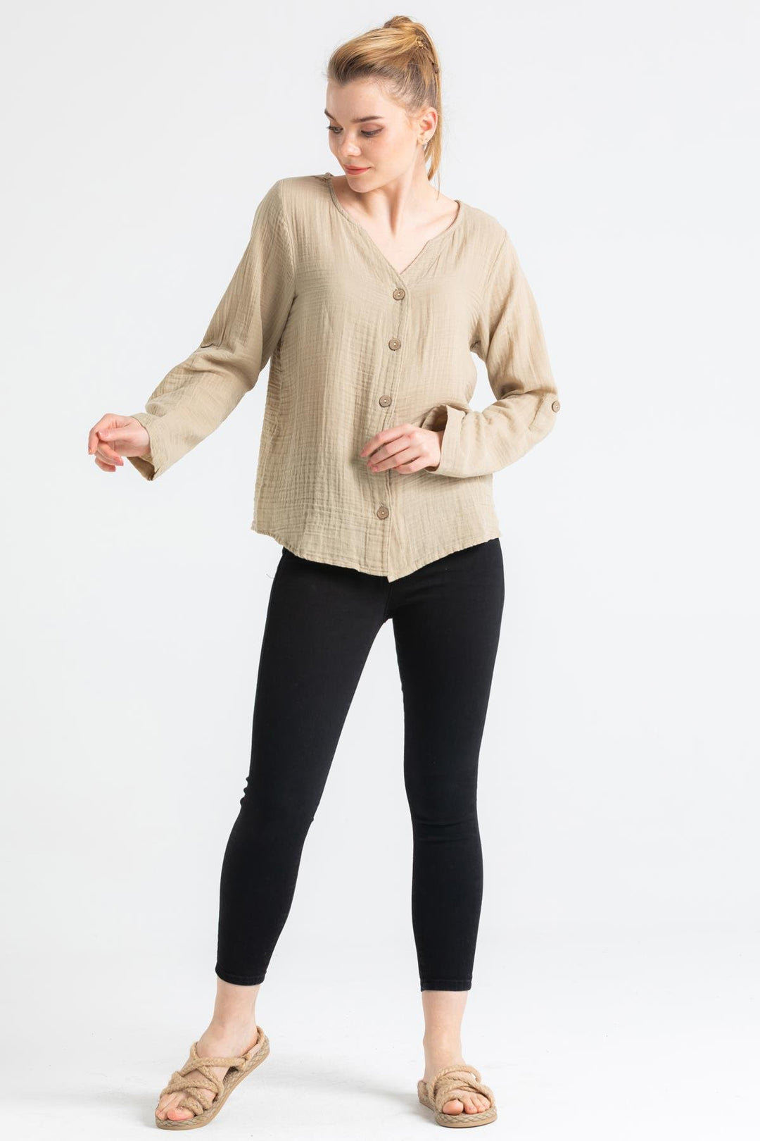 Women's Long Sleeve Blouses - Gauze