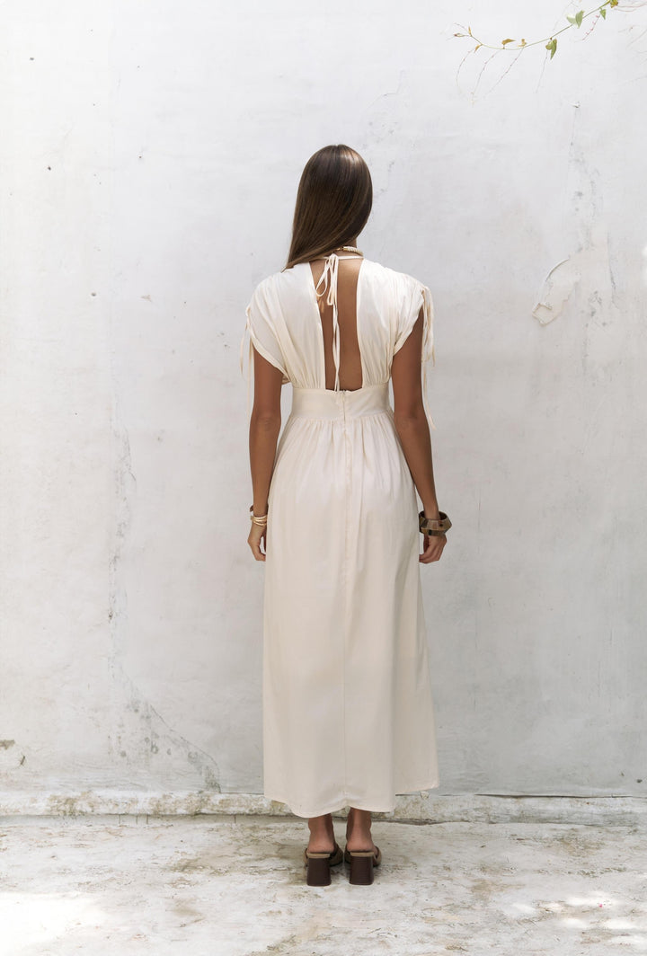 Toscana  Ruffle Detail Long Dress - Beige