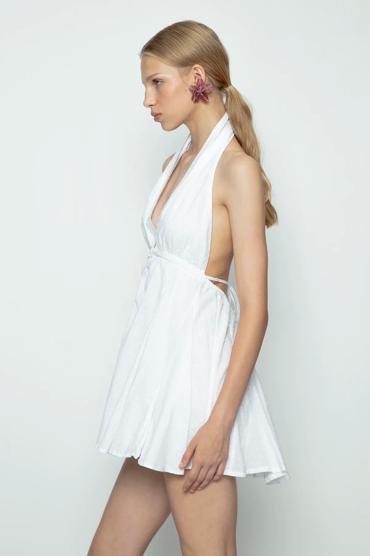 flared white mini dress Irenic Bow Flare Mini Dress White