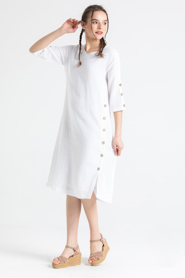 Nova Button Dress-Gauze