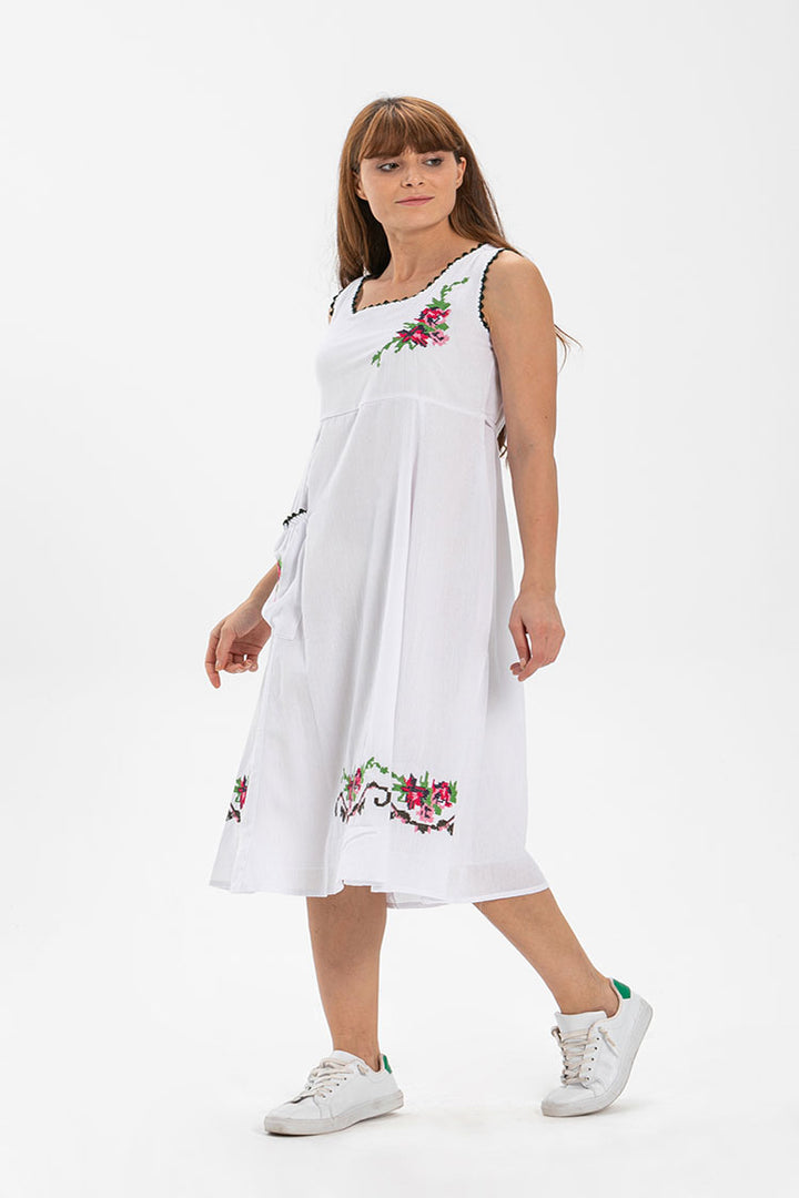 white embroidered sleeveless midi cult dress, bohem dress