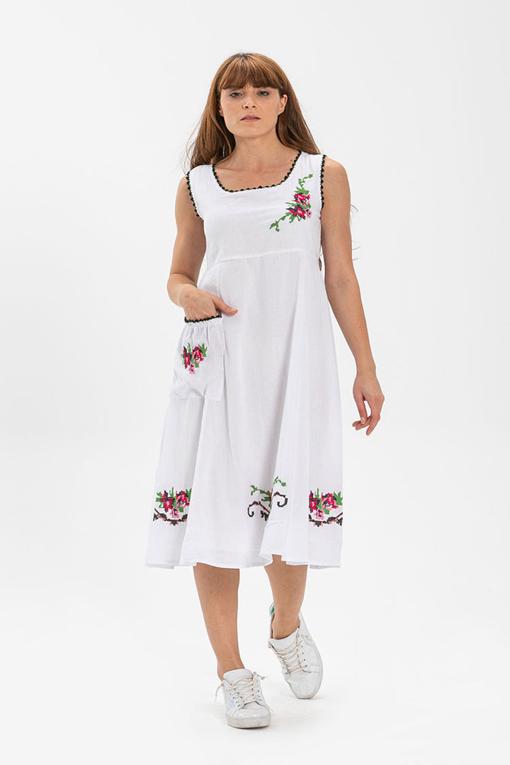 white embroidered sleeveless midi cult dress, bohem dress