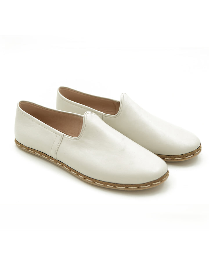 Women's Stone Beige Slip On Shoes - Leather