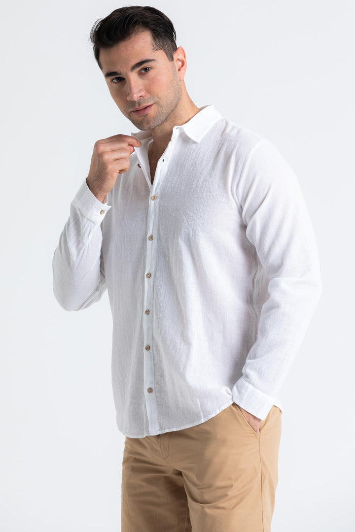 Men - White Poplin Long Sleeve Shirt