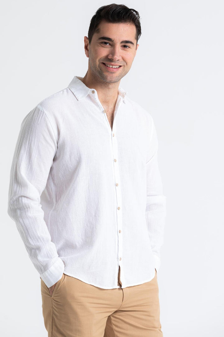 Men - White Poplin Long Sleeve Shirt