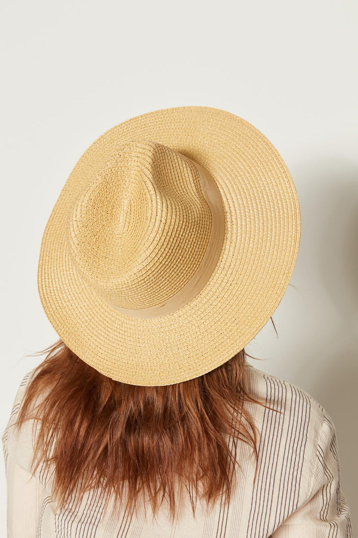 Wide Straw Hat With Ribbon Detail - Beige