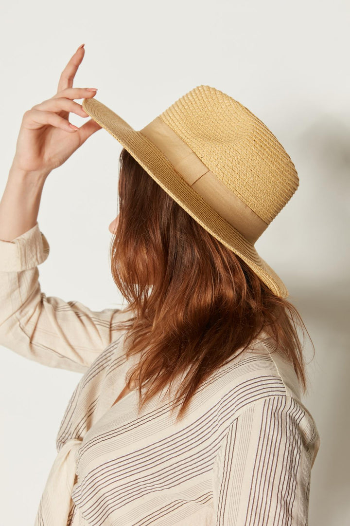 Wide Straw Hat With Ribbon Detail - Beige