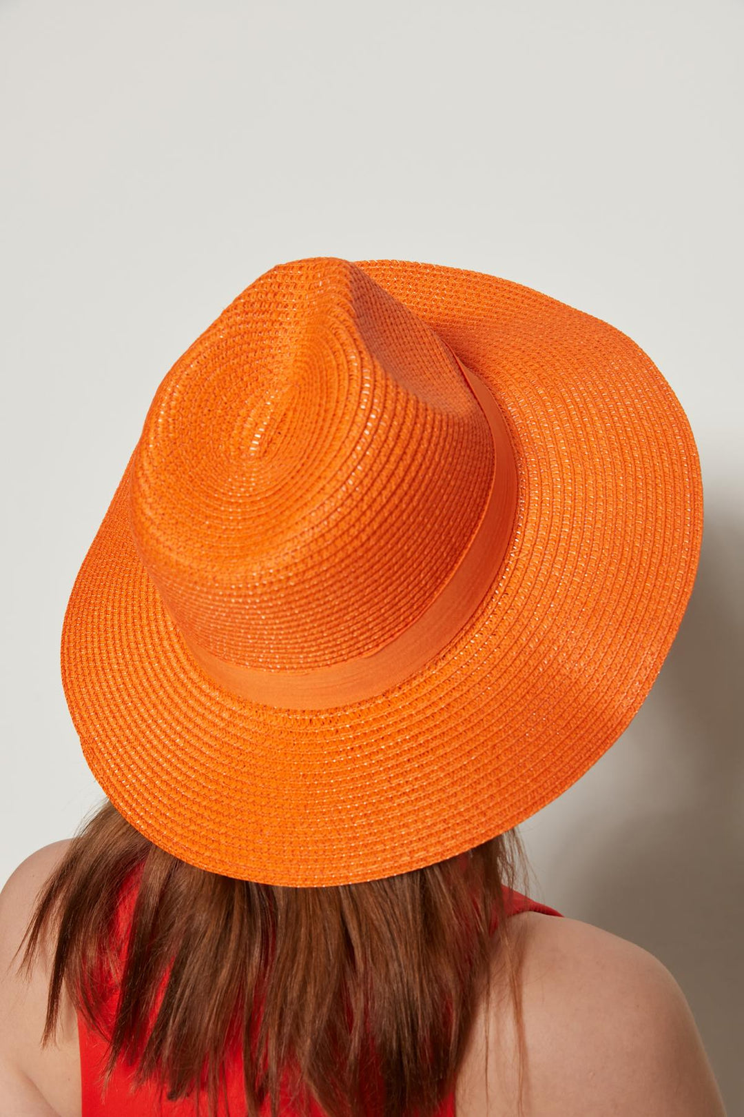 Wide Straw Hat With Ribbon Detail - Orange