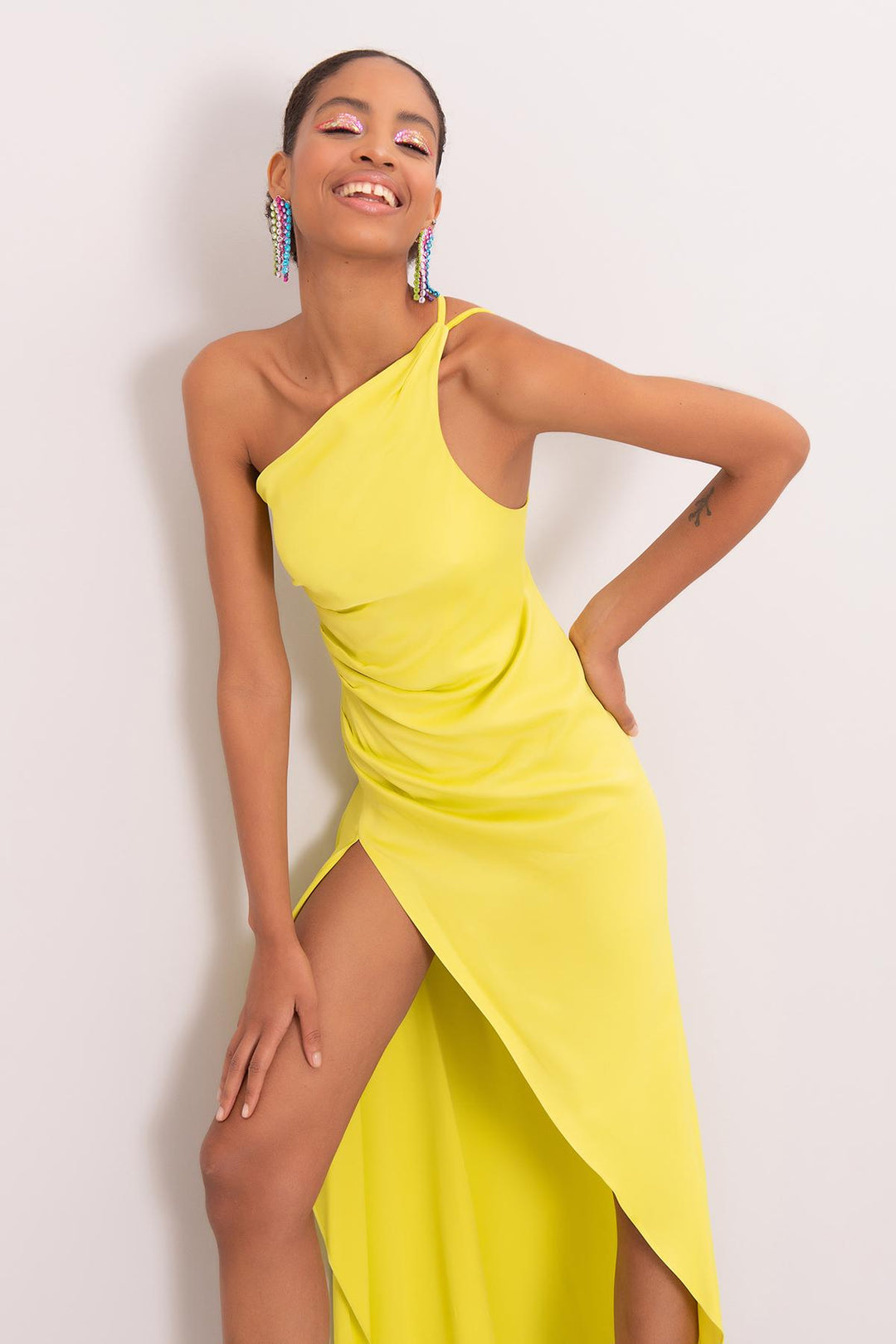 Asymmetrical Hem Detailed One Shoulder Long Dress