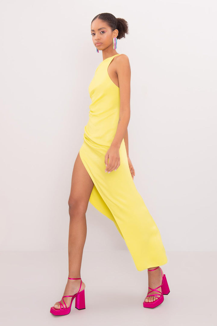 Asymmetrical Hem Detailed One Shoulder Long Dress